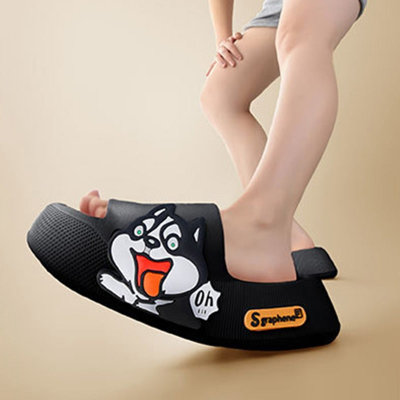 Mo Dou 2023 New Summer Slippers Cute Dog Sticker Thick Sole Soft Women Sandals Bathroom Beach Indoor Outdoor Men Slides Cool - Charlie Dolly