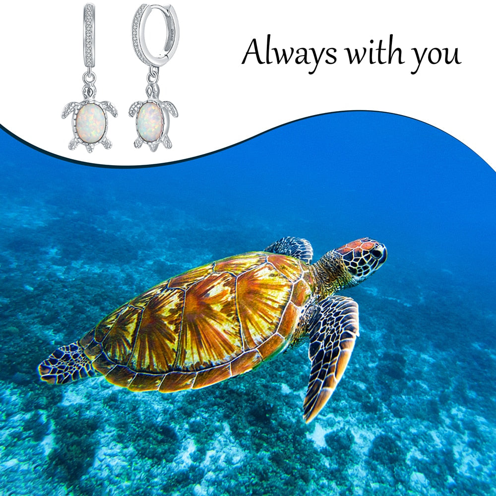 925 Sterling Silver Opal Sea Turtle Dangle Drop Earrings Nature Ocean Cute Animal Jewelry Birthday Gifts for Women Girls Lovers