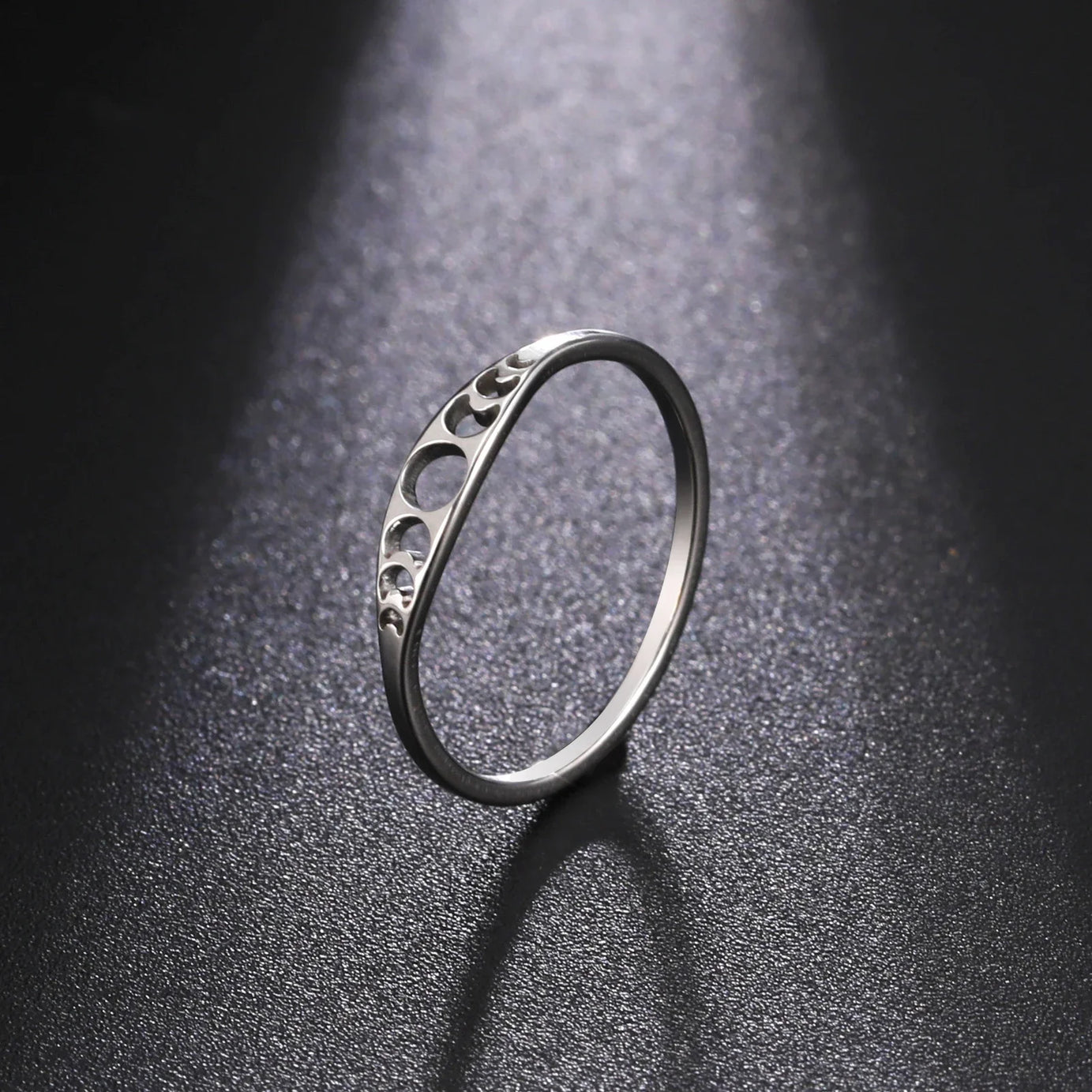 Crescent Moon Phase Ring, Stainless Steel Witch Amulet Skyrim-Inspired