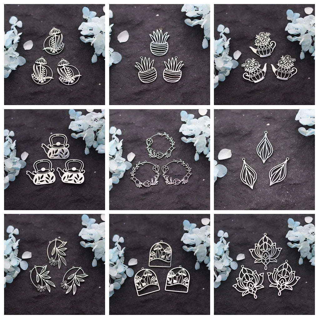 3pcs DIY Earrings Lotus Flower Yogo Buddha Stainless Steel Pendant Moon Charm For Jewelry Making Necklace Amulet Accessories