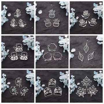 3pcs DIY Earrings Lotus Flower Yogo Buddha Stainless Steel Pendant Moon Charm For Jewelry Making Necklace Amulet Accessories