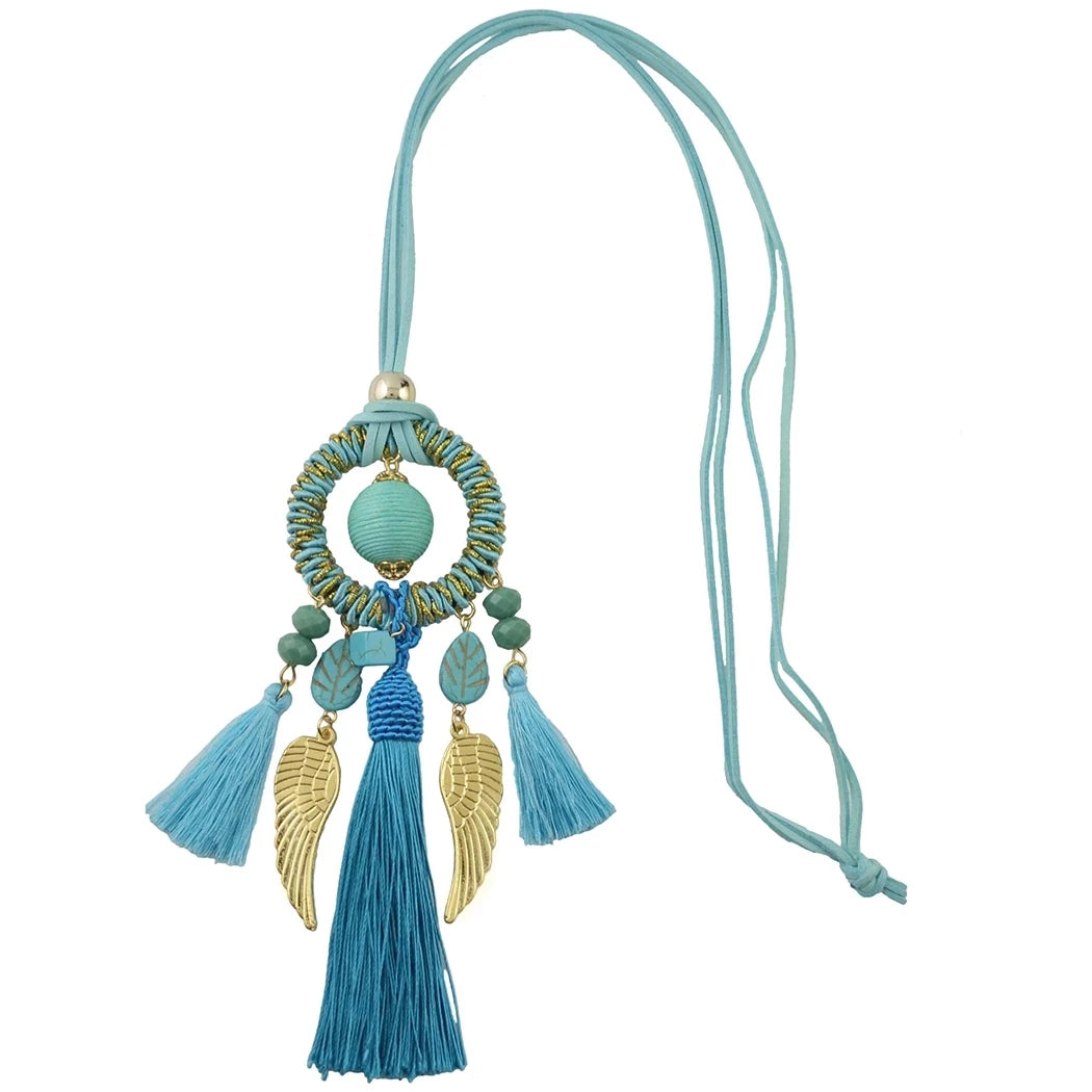 Thread Feather Bead Long Tassel Necklace Jewelry
