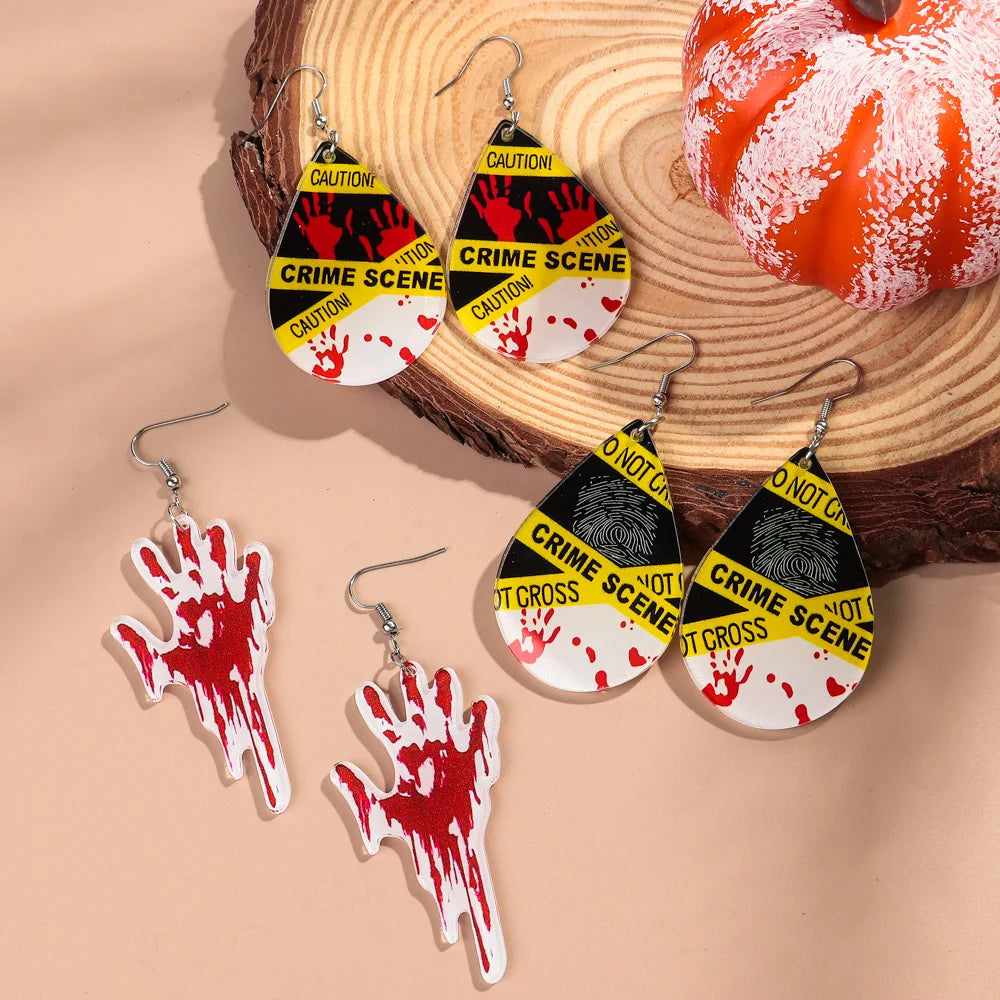 Horror Bleeding Hand Acrylic Halloween Earrings for Women New Gothic Blood Skull HELP Drop Pendant Earring Party Jewelry Gifts - Charlie Dolly