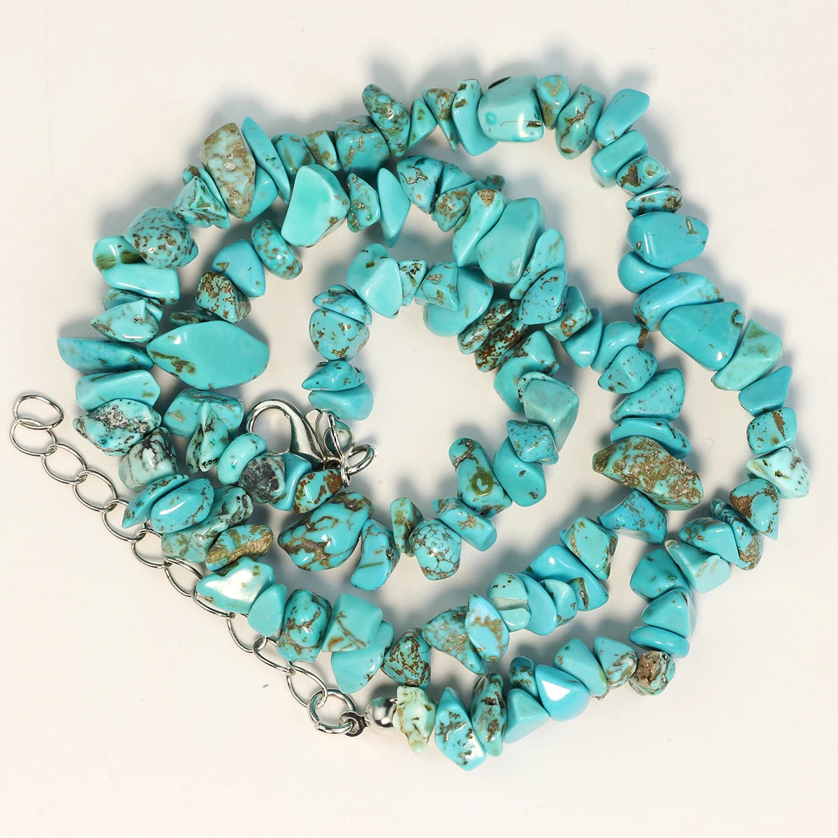 3PCS Natural Stone Turquoise Crushed Stone Necklace Bracelet Earrings Set Boho Unisex Fashion Summer Seaside Vacation Jewelry