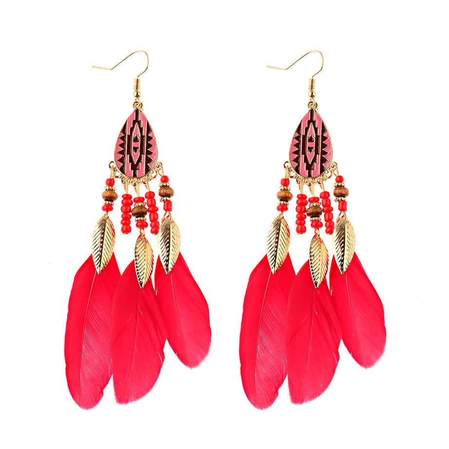 Dream Catcher Feather Leaf Tassel Earrings Jewelry