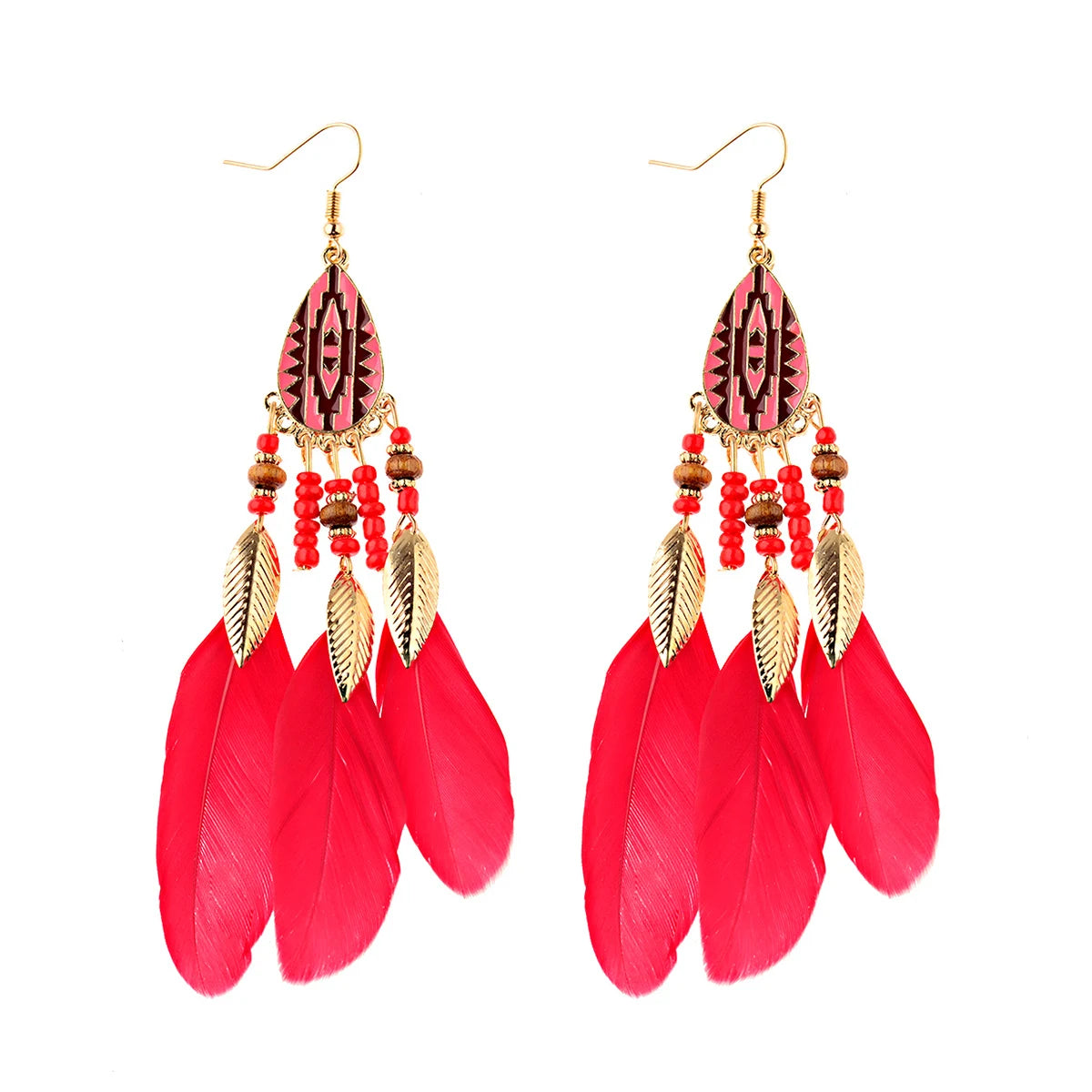 Round Retro Women's Dream Catcher Handmade Long Tassel Feather Earrings Female Leaves Pendant Earring Kolczyki Boho Jewelry