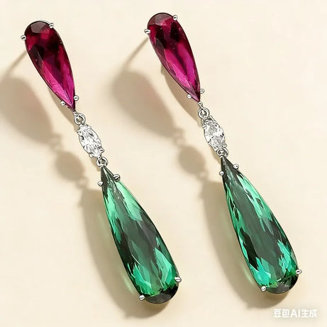 Green Purple Zircon Drop Statement Earrings Jewelry
