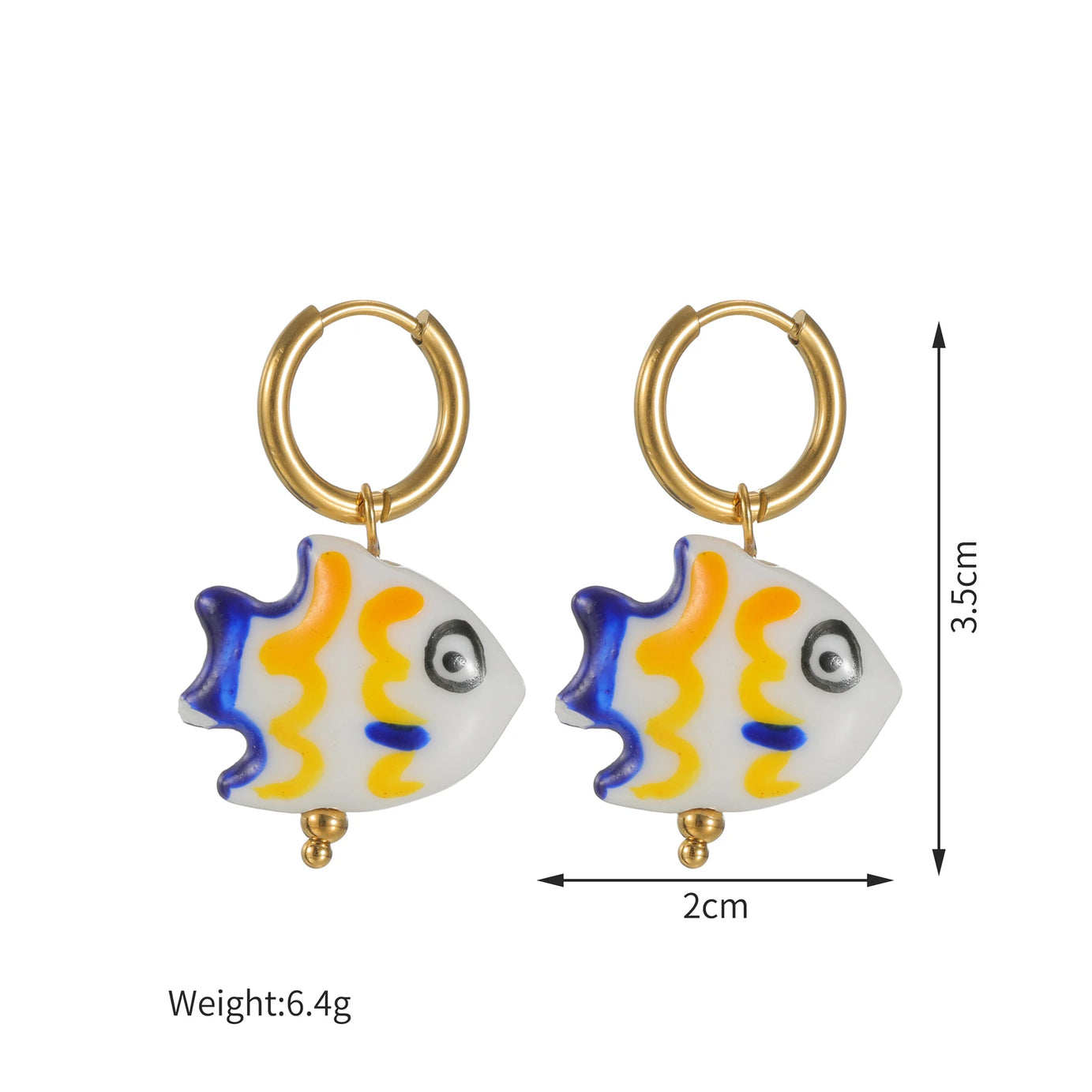 Ceramic Fish Flower Hoop Earrings Jewelry