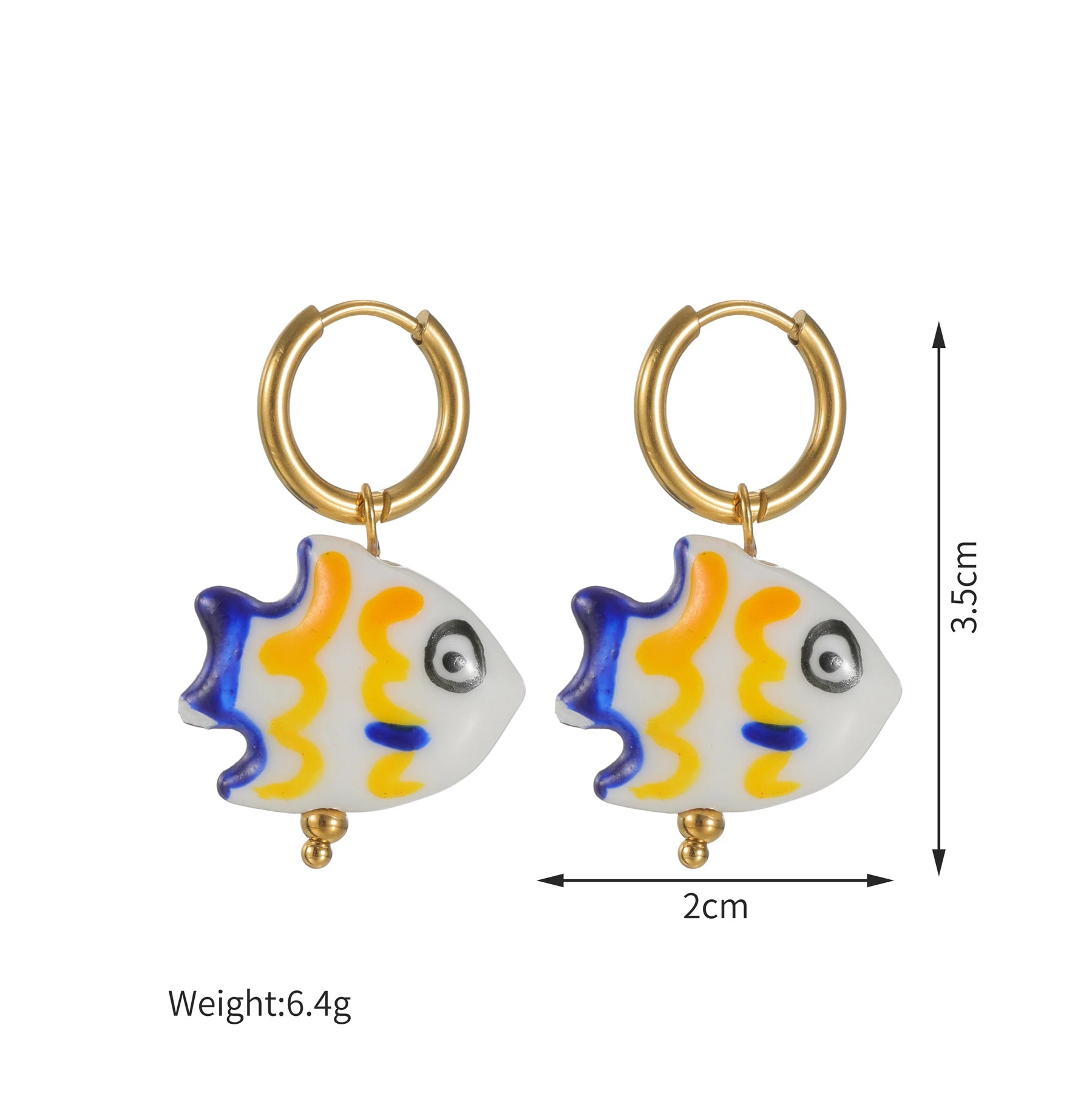 Boho Ceramic Earrings With Handmade Designs Stainless Steel Colorful Fish/Flower Motifs Ear Hoops Trendy Women's Accessories