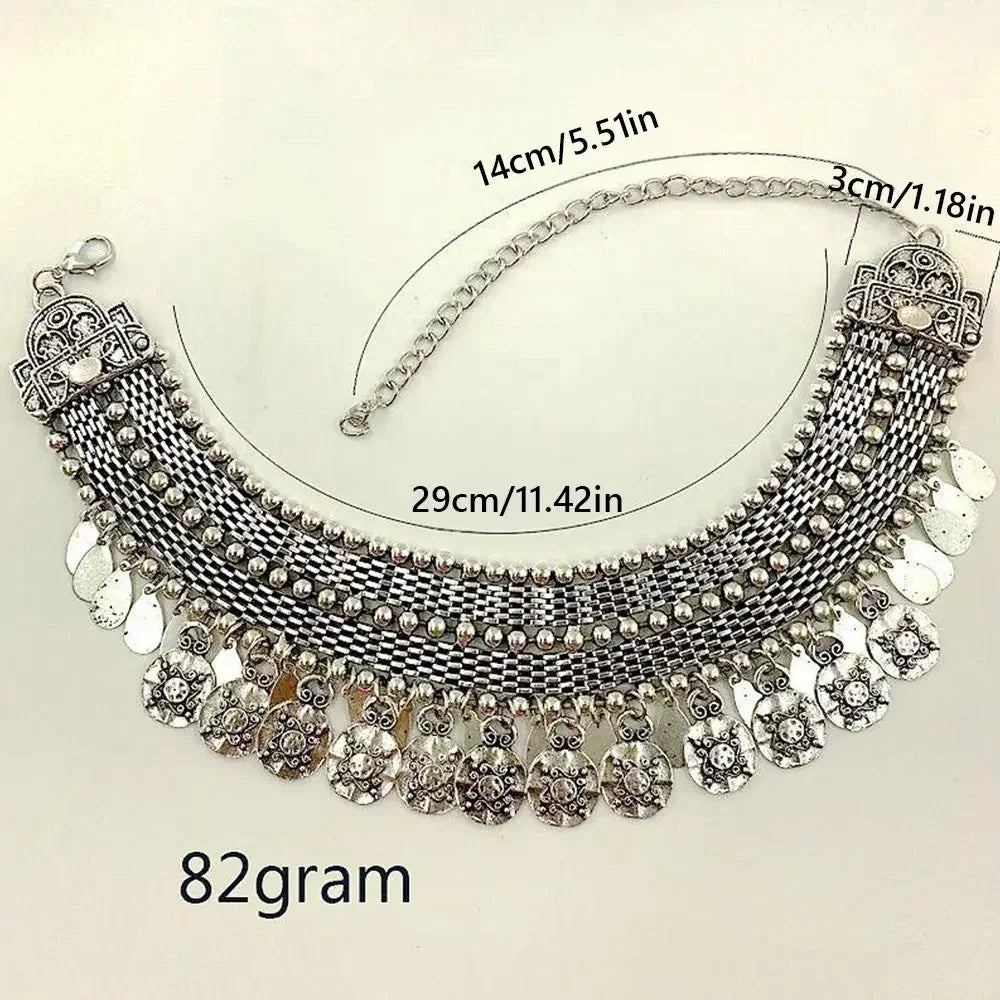 Chunky Coin Tassel Layered Necklace Jewelry