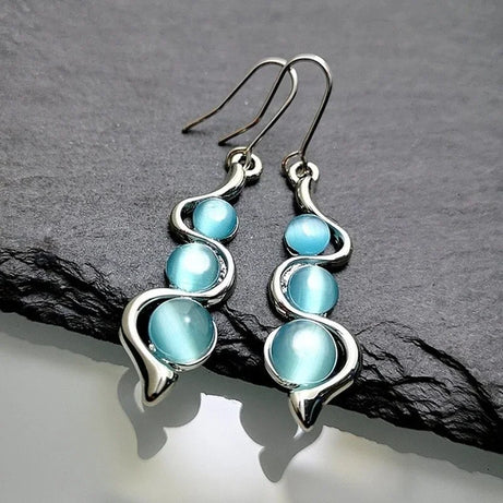 Silver Natural Stone Shine Drop Earrings Jewelry