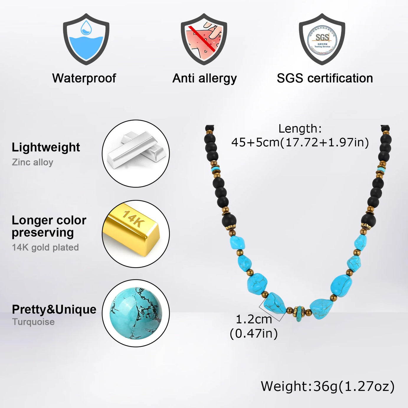 Natural Stone Unisex Beaded Necklace