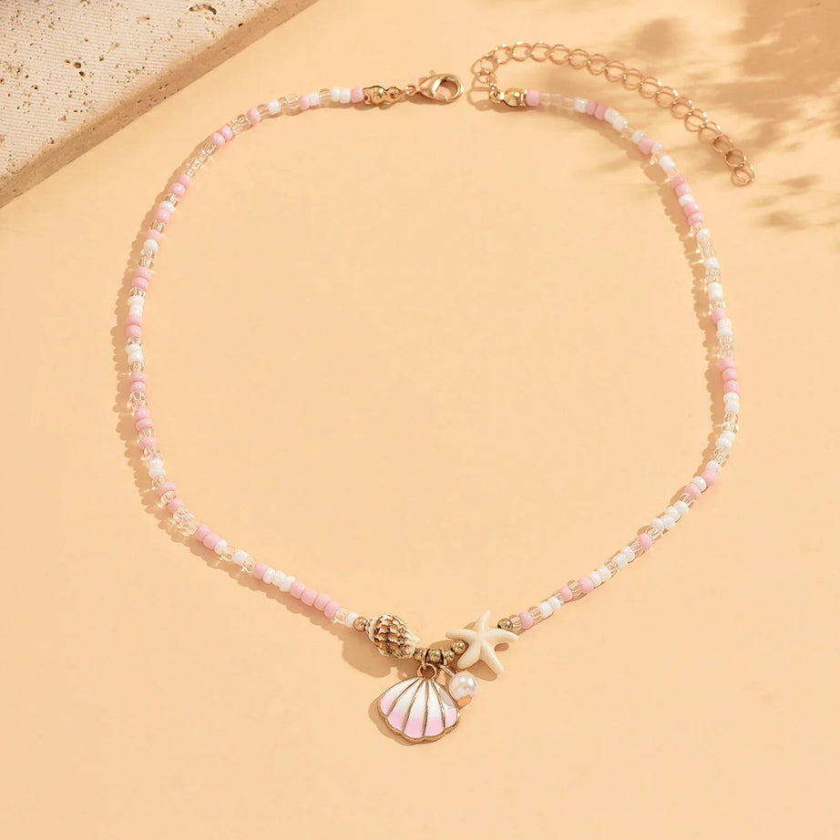 Pink Pearl and Shell Beaded Choker Necklace