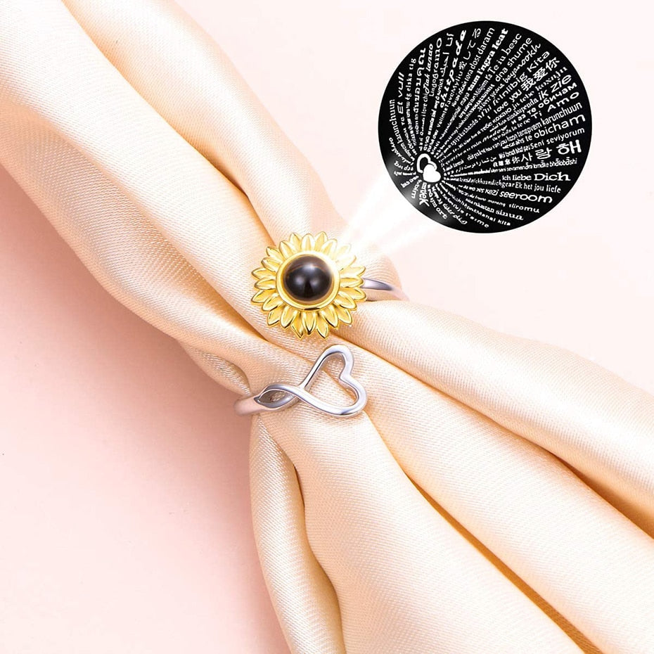 Rose Valley Sunflower Pendant Necklace for Women Letter Rings Fashion Jewelry Set One Hundred Language "I Love You" Girls Gifts - Charlie Dolly