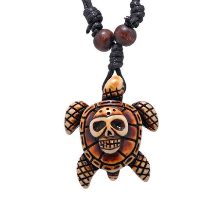 Sea Turtle Bone Pendant Wax Cord Necklace Jewelry