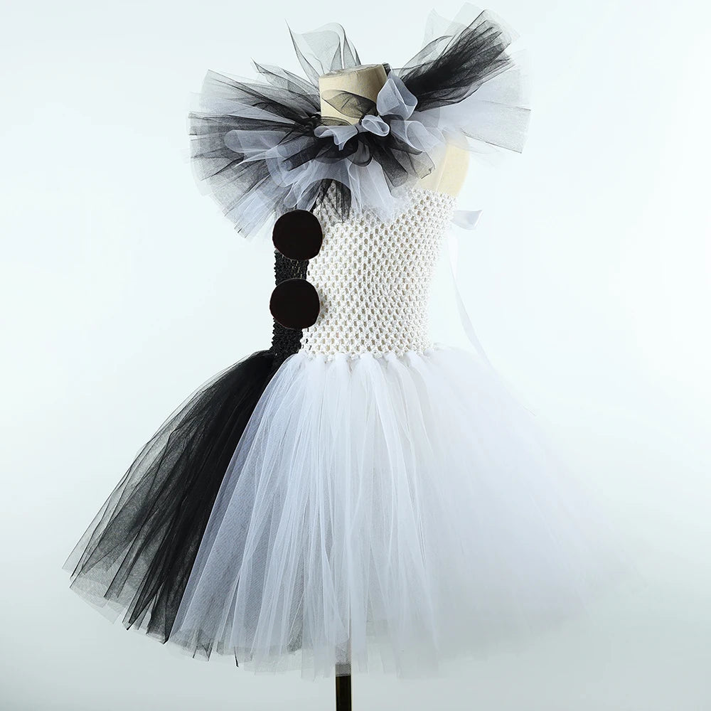 Terrifier Art The Clown Costume Girl Black White Fancy Tutu Dress Horror Joker Dress for Kids Halloween Carnival Party Costumes - Charlie Dolly