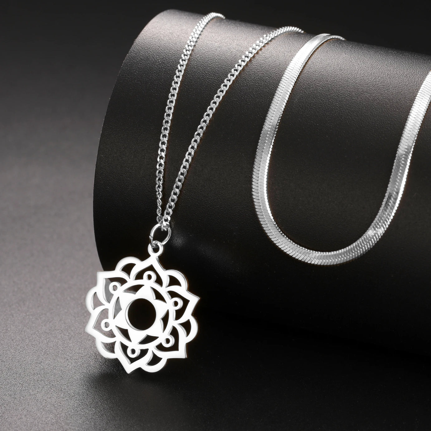 Yoga Lotus & Flower of Life Pendant Necklace, Stainless Steel Chakra Healing Amulet