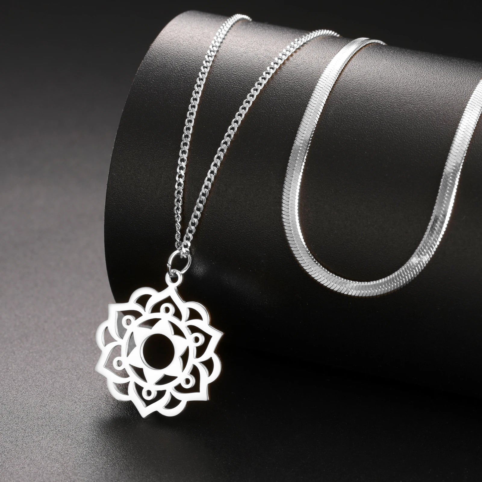 LIKGREAT Yoga Lotus Necklaces Stainless Steel Flower of Life Pendant Women Mandala Healing Buddha Spiritual Chakra Jewelry