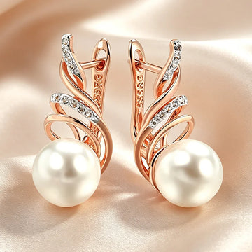 Kinel Fashion Geometry Pearl Drop Earrings for Women 585 Rose Gold Silver Color Mix Natural Zircon Boho Ethnic Wedding Jewelry