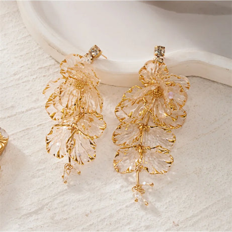 White Acrylic Disc and Shell Starfish Tassel Drop Earrings