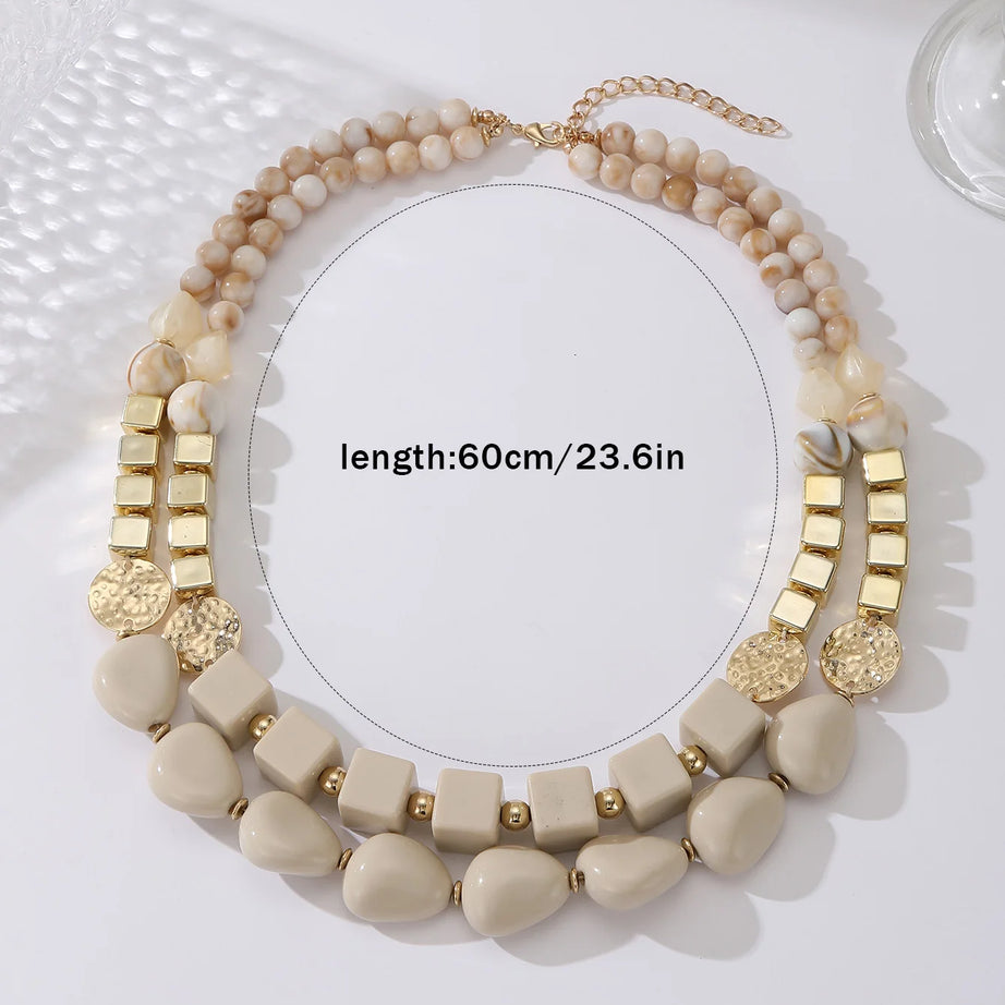 Chunky Acrylic Bead Hammered Disc Necklace Jewelry