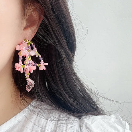 Floral Tassel Long Statement Earrings Jewelry