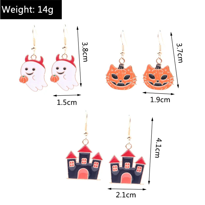 Aihua Fashion Halloween Earrings Enamel Ghost Pumpkin Skeleton Mummy Bat Drop Earrings For Women Halloween Night Party Jewelry - Charlie Dolly