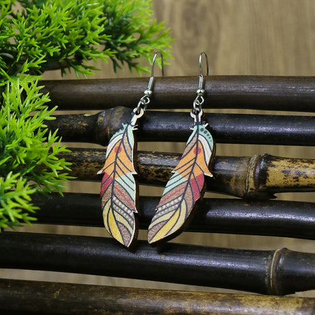 Wooden Bead Flower Leaf Long Tassel Earrings Jewelry