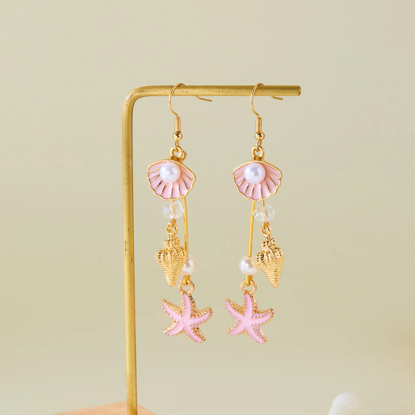 Ocean Style Shell, Starfish and Conch Enamel Drop Earrings