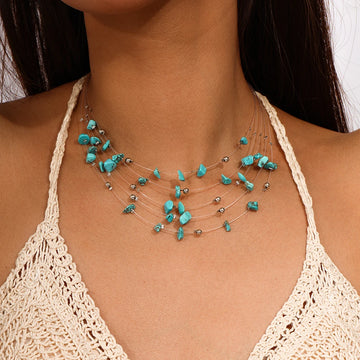 Aihua Boho Multilayer Natural Stone Glasses Beads Necklace For Women Choker Collar Necklace Women Jewelry Gifts