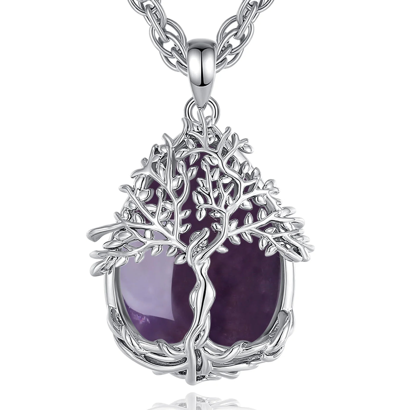 Tree of Life Multi-Crystal Pendant Necklace, Obsidian Amethyst Turquoise Healing Amulet