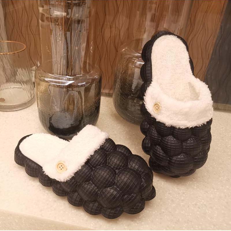 Luxury Women Cotton Bubbles Balls Slippers Bubble Slides Winter Warm Massage Slippers Bubble Shoes Lychee Slippers - Charlie Dolly