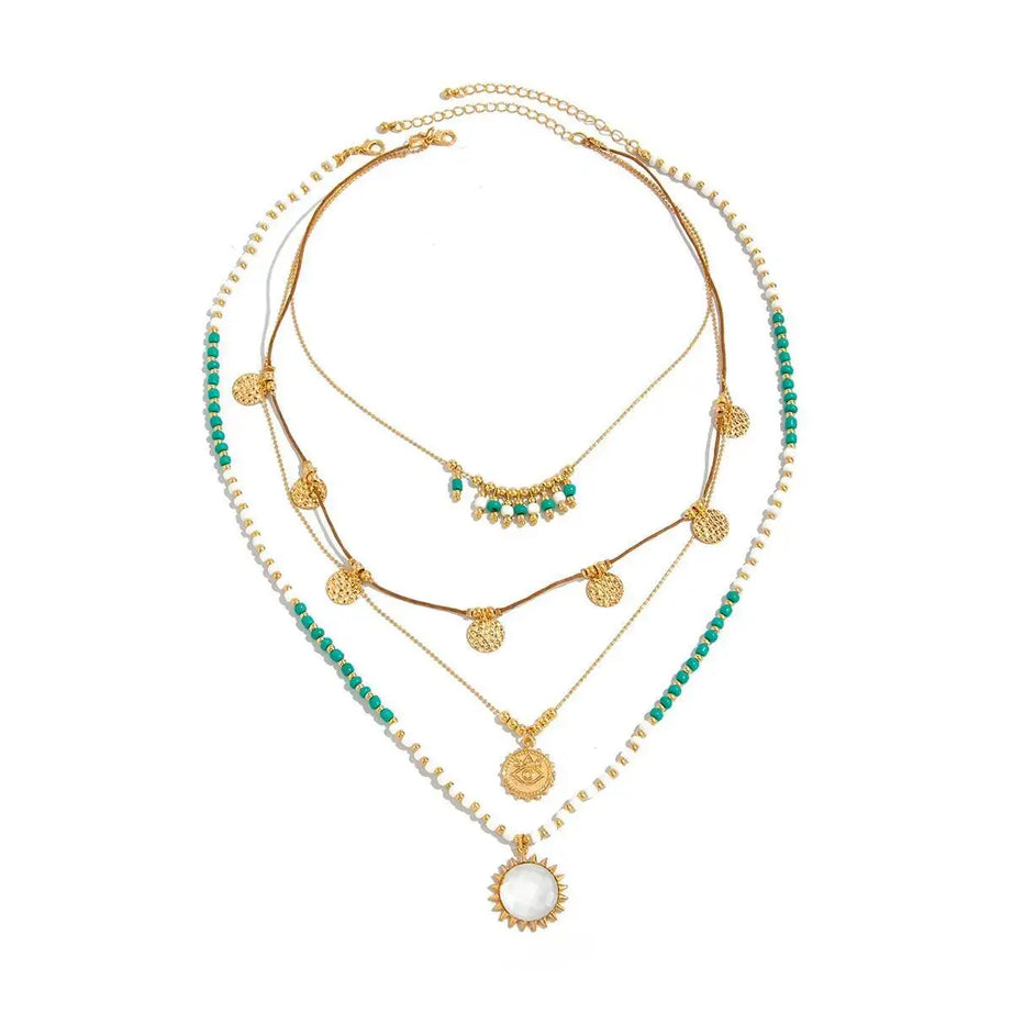 Round Coin Tassel Beaded Choker Necklace Jewelry
