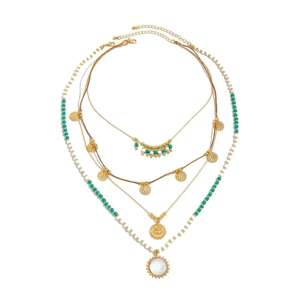 Round Coin Tassel Beaded Choker Necklace Jewelry