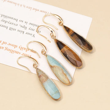 Fashionable Women's Earrings Natural Stone Teardrop Pink Crystal Clear Quartz Healing Energy Stone Simple  Fashionable Jewelry