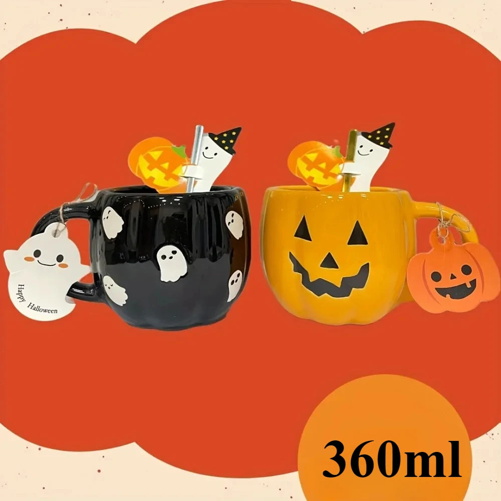 1pc 360ml Halloween Ceramic Mugs Pumpkin Ghost Ceramic Water Cup Novelty Milk Tea Mug Coffee Cup Halloween Decoration Gifts - Charlie Dolly