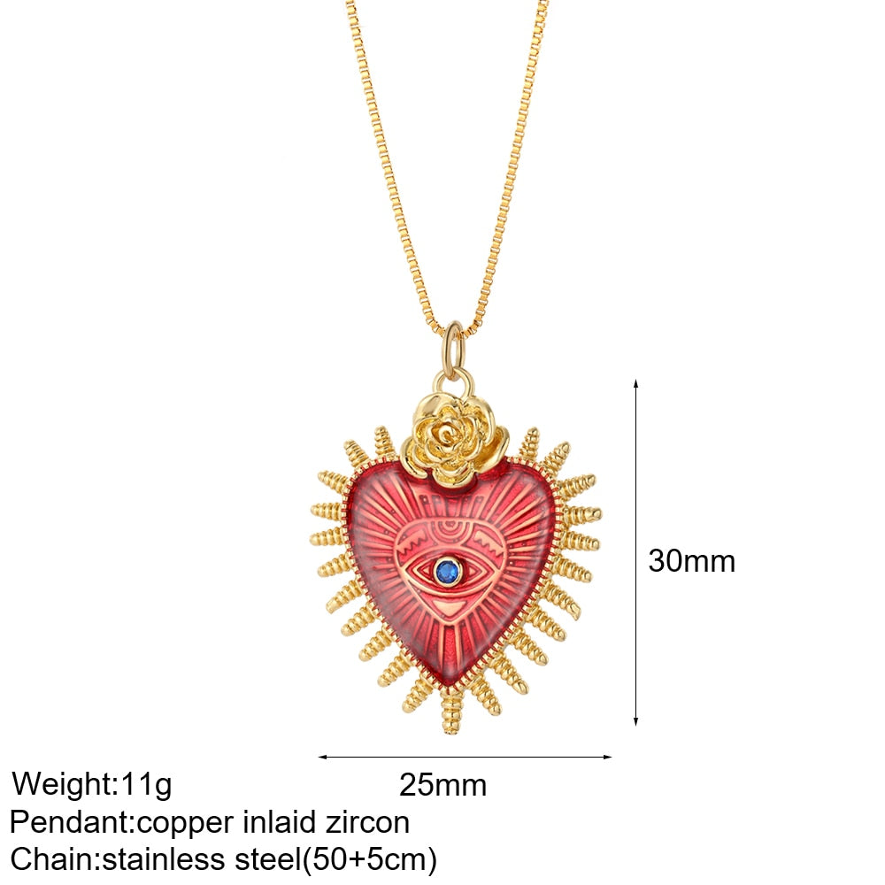 Heart Evil Blue Eye Sun Necklace for Women Cute Dog Bee Elephant Gold Color Pendant Woman's Collars Long Stainless Steel Chains - Charlie Dolly
