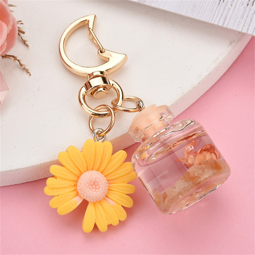 Small Chrysanthemum Key Chain Personalized Moon Button Fashion Keychains For Women Charm Keychain Girl Bag Pendant Keyring Gifts - Charlie Dolly