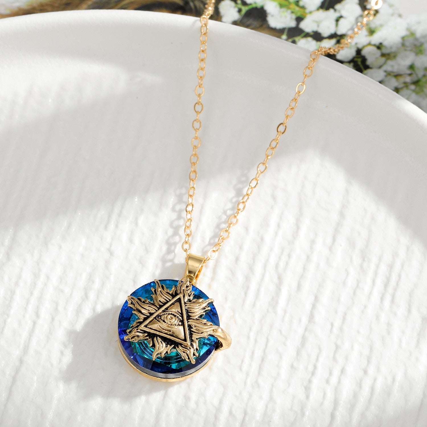 Fashion Evil Eye Pendant Necklaces for Women Men Vintage Crystal Rhinestone Geometric Blue Eye Sweater Chain Necklace Jewelry - Charlie Dolly