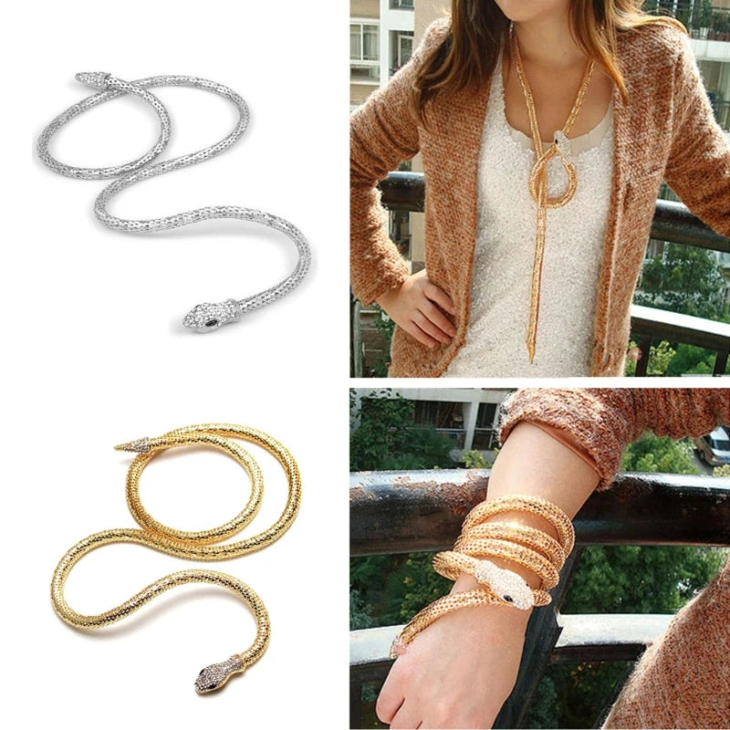 Snake Choker Necklace Retro Adjustable Snake Shape Collar Necklace Curved Design for Rhinestone Halloween Jewelry for Wo - Charlie Dolly
