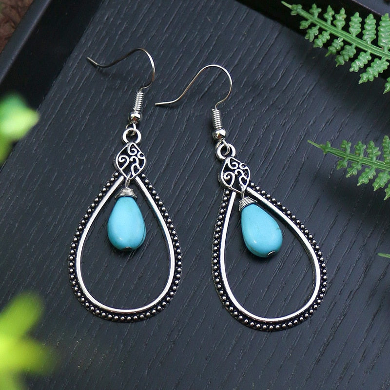 53 Styles Bohemian Vintage Tibetan Silver Geometric Drop Earrings For Women Ethnic Blue Stone Tassel Dangle Earrings Jewelry - Charlie Dolly