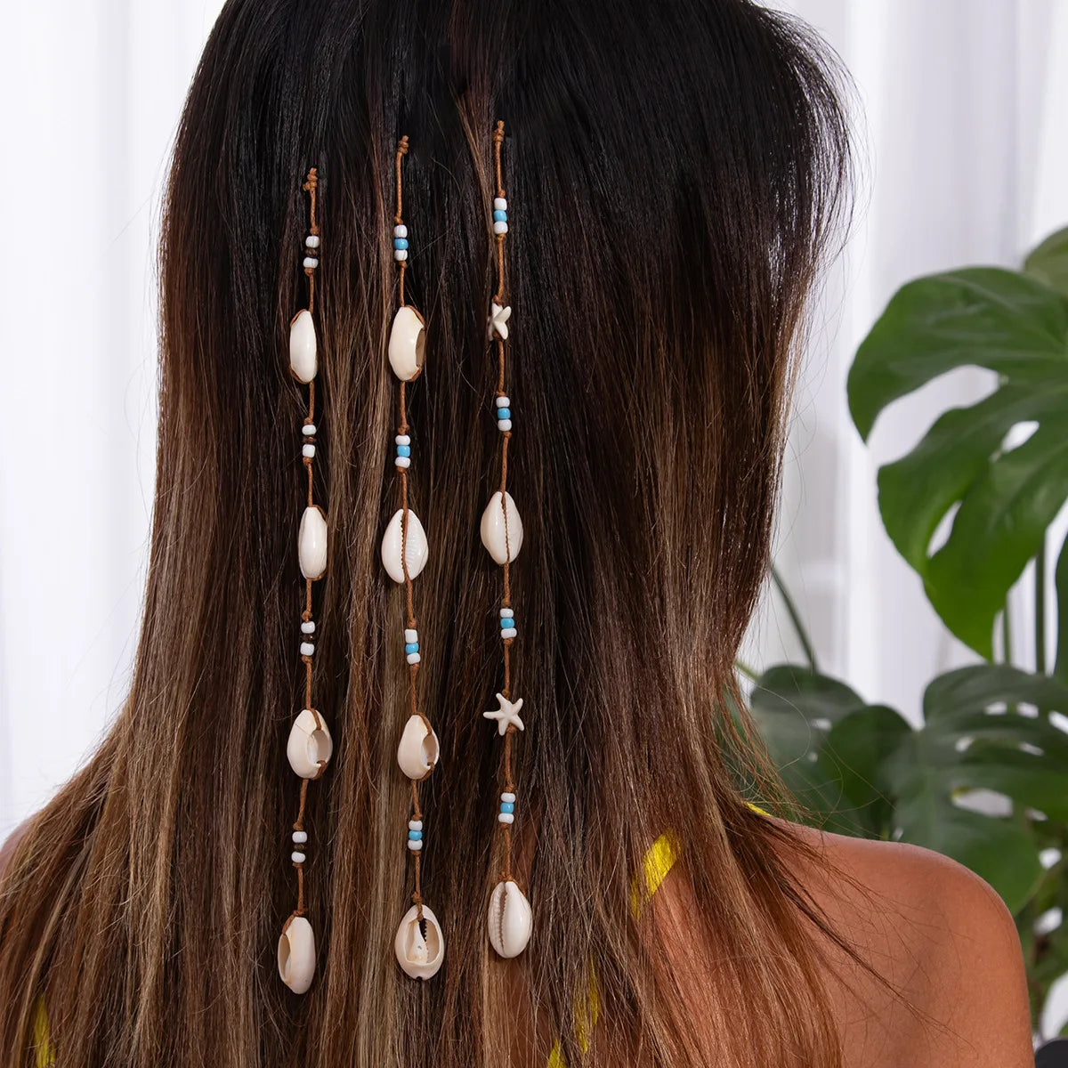 Festival Hair Extension Shell Bead Strands Waterproof Coating Boho Mermaid Core Dreadlock Jewelry for Braids