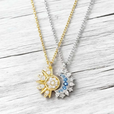 Sun & Moon Couple Necklace, Matching Celestial Pendant for Partners