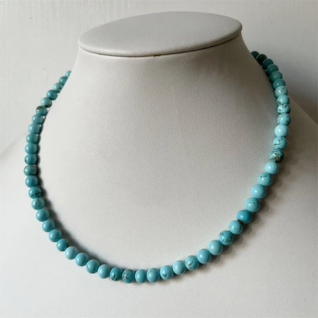 Blue Turquoise Round Bead Choker Necklace Jewelry