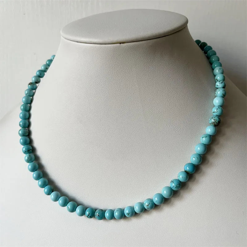 Blue Turquoise Round Bead Choker Necklace Jewelry