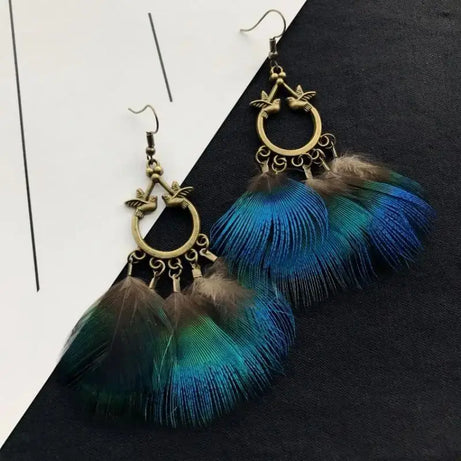 Peacock Feather Statement Drop Earrings Jewelry