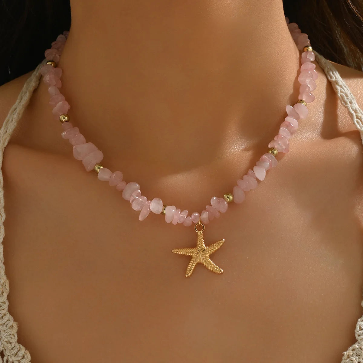 Bohemian Shells Turquoise Collares Necklace Summer Natural Starfish Hand Woven Rope Beach Vacation Adjustable Necklaces Jewelry