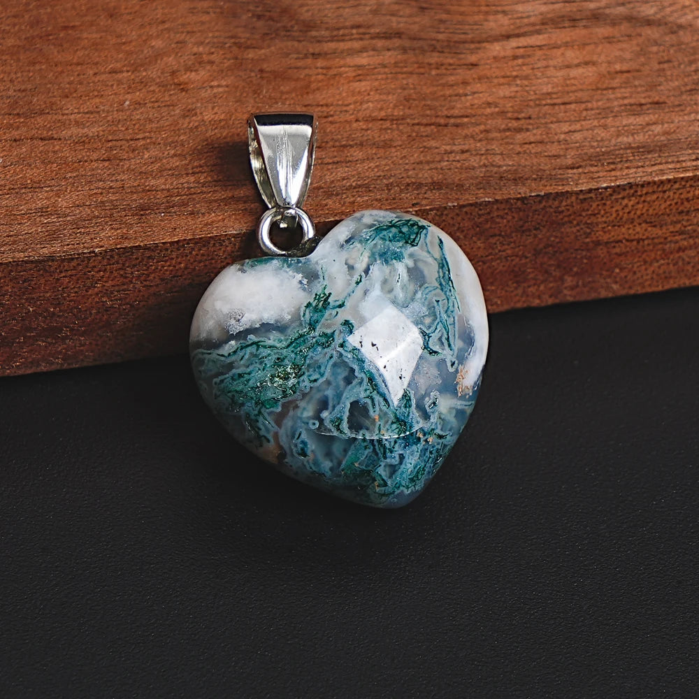 CHLORITE JADE PENDANT NATURAL GREEN WHITE HEART SHAPED GEMSTONE 19X20X11MM FOR DIY BOHO JEWELRY MAKING NECKLACE BRACELET GIFT
