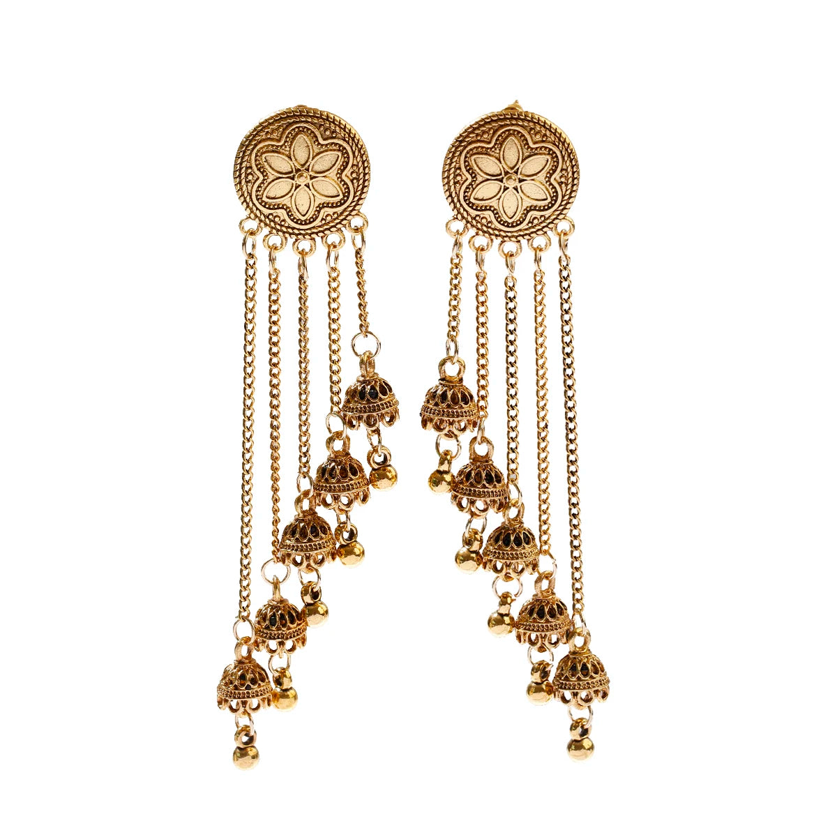 Indian Jhumka Earrings Gold Sliver Color Big Bells Drop Long Tassel Earring For Women Boho Gypsy Jewelry Gift