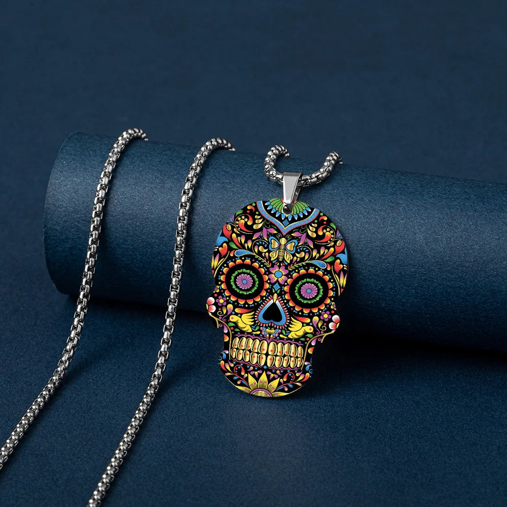 HNSP Stainless Steel Goth Skull Pendant Chain Necklace For Men Women Halloween Key Chain Accessory Gift - Charlie Dolly